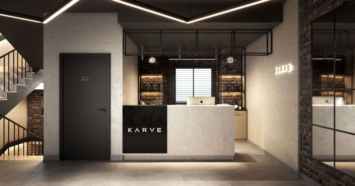 Architect's visualisation of the reception at KARVE Kuwait Architect's visualisation of the reception at KARVE Kuwait